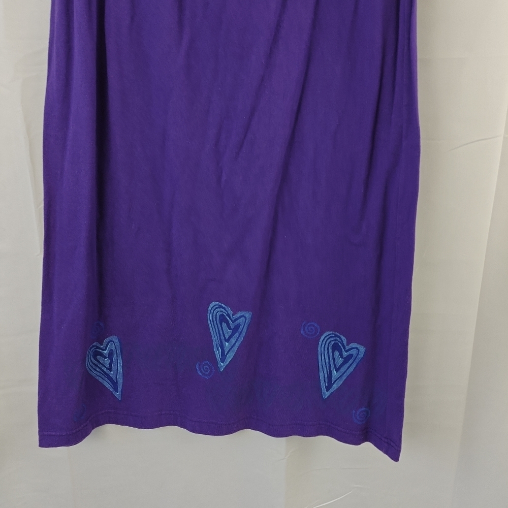 VTG Blue Fish Purple Maxi Skirt Boho Blue Heart Printed Cotton Size 0 - Picture 2 of 10
